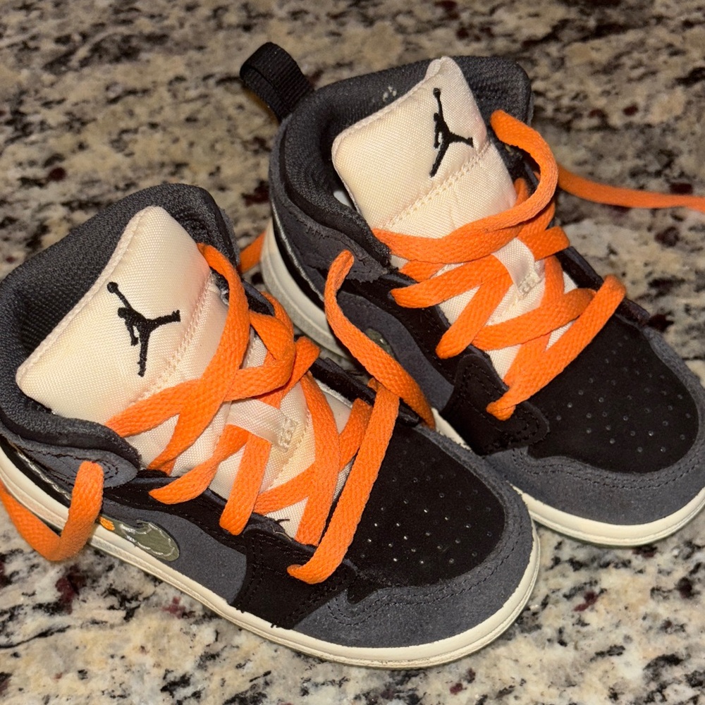 Jordan Kids Black and Orange High-Top Sneakers